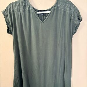 Cable & Gauge Olive Blouse with Patterned Shoulders